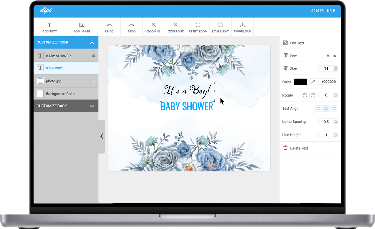 Dipi template editor screenshot